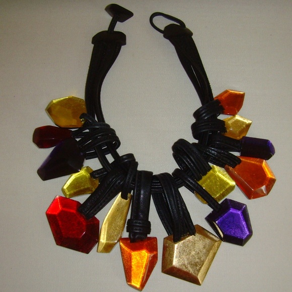MONIES Leather and Multi-Colored Lucite Stone Statement Necklace - Picture 8 of 16